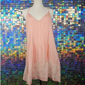 Sanctuary Pink Pleated Eyelet Embroidered Mini Dress Size Medium